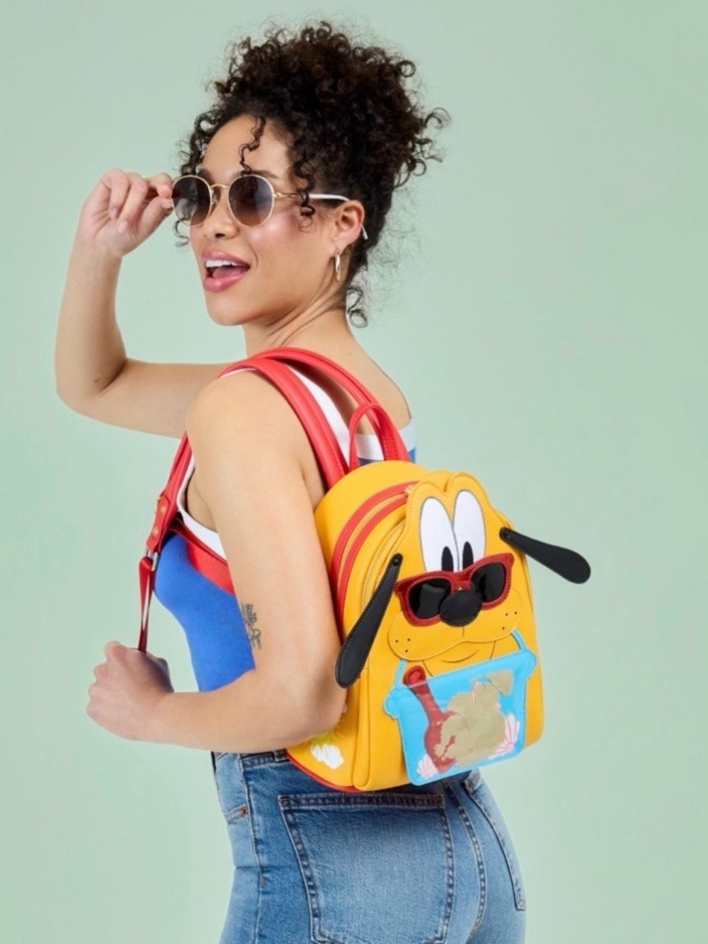 NWT Loungefly Disney Pluto Web Exclusive Summer Beach Cosplay Mini Backpack - Picture 2 of 8